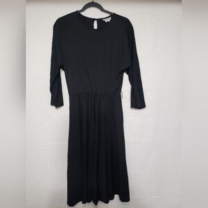 Vintage Womens Chapter Two Black 3/4 Sleeve Keyhole Back Midi Dress M-XL Stretch
